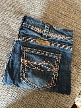 Cowgirl Tuff Dark Blue Denim Shorts with Orange Stitching